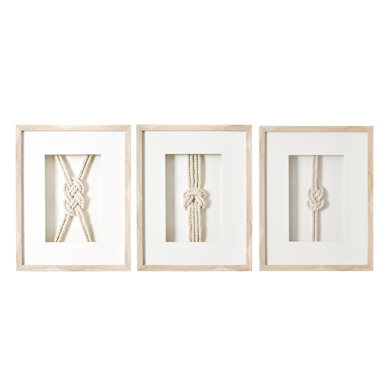 American Art Decor Naut Shore Framed Nautical Knots Wall Decor in Natural 3-piece set - 14" x 11"